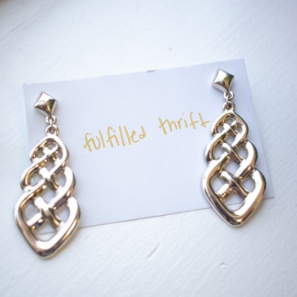 Braided Silver Dangly Earrings - Picture 4 of 4